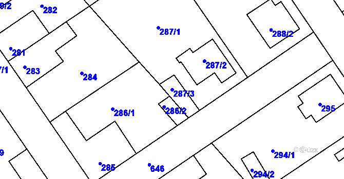 Parcela st. 287/3 v KÚ Třebestovice, Katastrální mapa