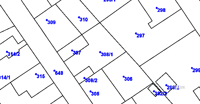 Parcela st. 308/1 v KÚ Třebestovice, Katastrální mapa