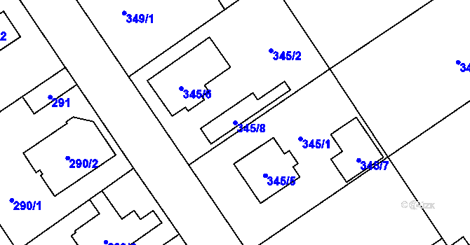 Parcela st. 345/8 v KÚ Třebestovice, Katastrální mapa