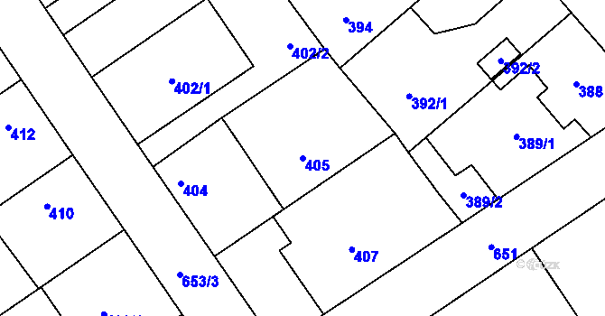 Parcela st. 405 v KÚ Třebestovice, Katastrální mapa