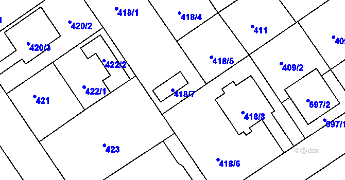 Parcela st. 418/7 v KÚ Třebestovice, Katastrální mapa