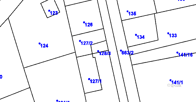 Parcela st. 128/3 v KÚ Třebestovice, Katastrální mapa