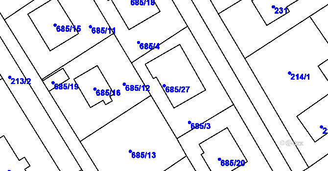 Parcela st. 685/27 v KÚ Třebestovice, Katastrální mapa