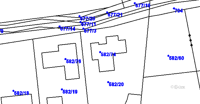 Parcela st. 582/74 v KÚ Třebestovice, Katastrální mapa