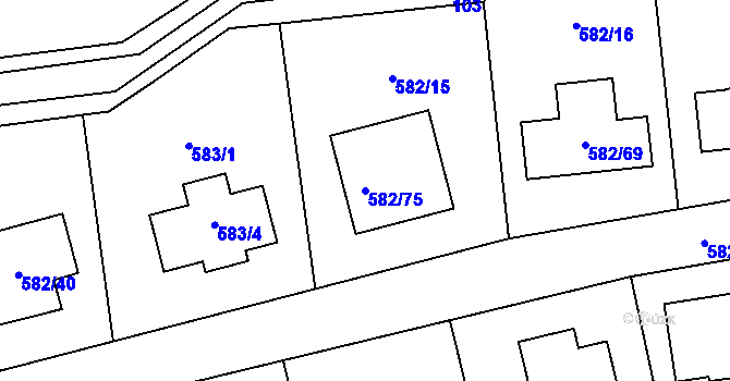 Parcela st. 582/75 v KÚ Třebestovice, Katastrální mapa