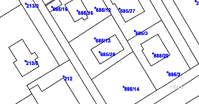 Parcela st. 685/28 v KÚ Třebestovice, Katastrální mapa