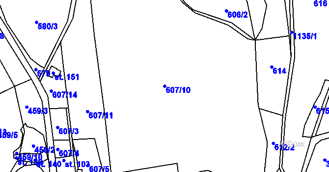 Parcela st. 607/10 v KÚ Třebešice u Divišova, Katastrální mapa
