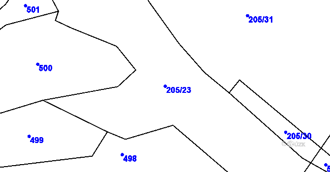 Parcela st. 205/23 v KÚ Třebešice u Divišova, Katastrální mapa