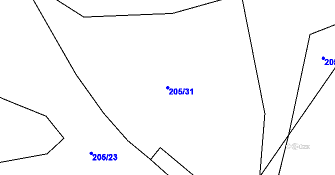 Parcela st. 205/31 v KÚ Třebešice u Divišova, Katastrální mapa