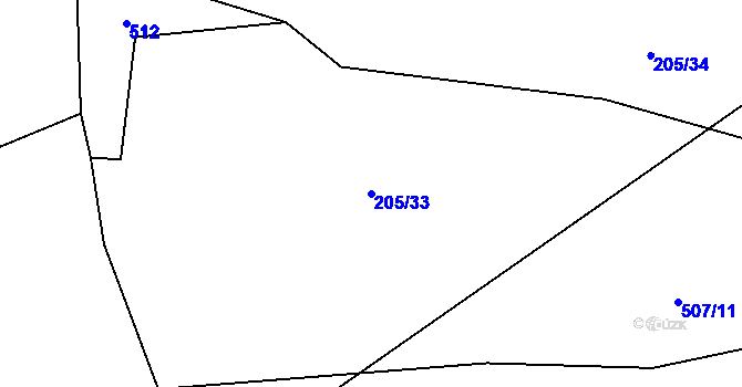 Parcela st. 205/33 v KÚ Třebešice u Divišova, Katastrální mapa