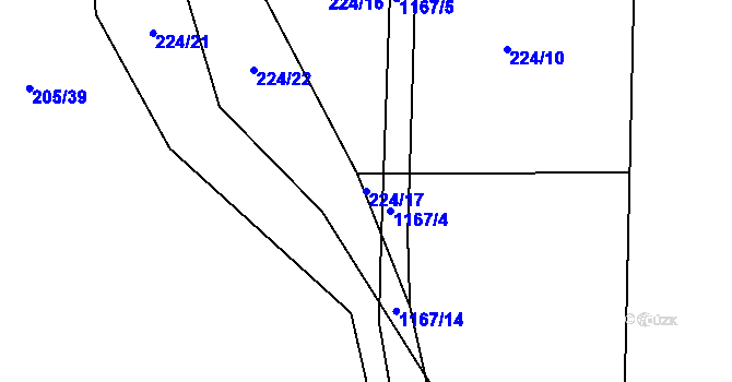 Parcela st. 224/17 v KÚ Třebešice u Divišova, Katastrální mapa