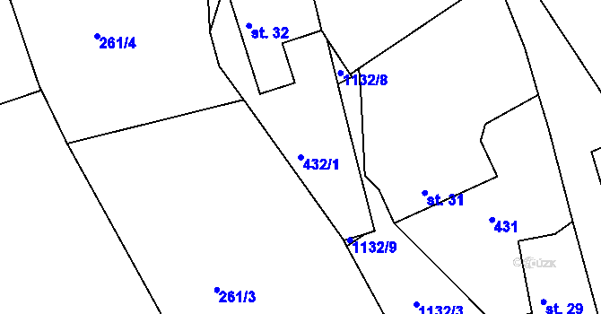 Parcela st. 432/1 v KÚ Třebešice u Divišova, Katastrální mapa