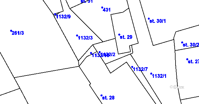 Parcela st. 1132/2 v KÚ Třebešice u Divišova, Katastrální mapa