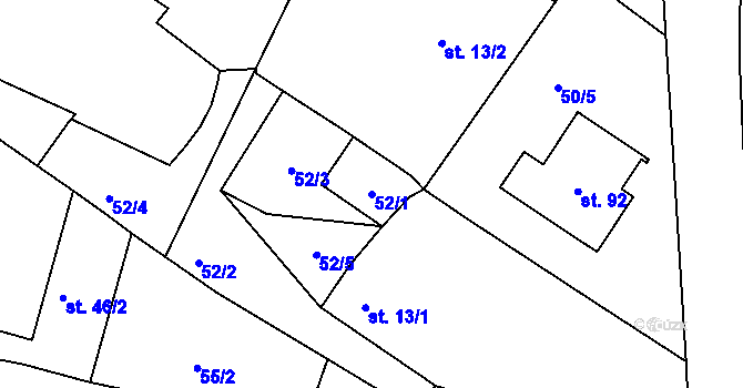 Parcela st. 52/1 v KÚ Třebešov, Katastrální mapa