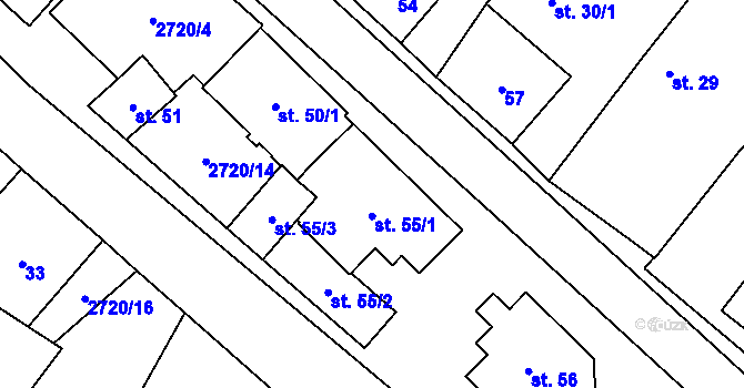 Parcela st. 55/1 v KÚ Třebětice u Dačic, Katastrální mapa
