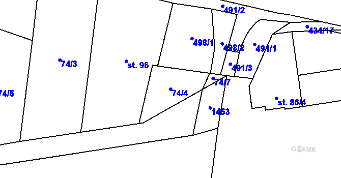 Parcela st. 74/4 v KÚ Třebětice, Katastrální mapa