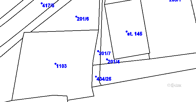 Parcela st. 201/7 v KÚ Třebětice, Katastrální mapa