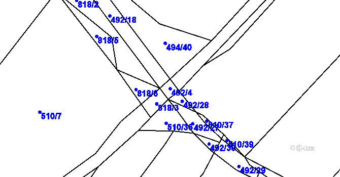 Parcela st. 492/4 v KÚ Třebětín, Katastrální mapa