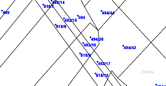 Parcela st. 492/16 v KÚ Třebětín, Katastrální mapa