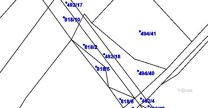 Parcela st. 492/18 v KÚ Třebětín, Katastrální mapa