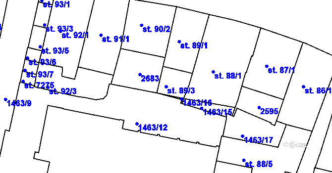 Parcela st. 89/3 v KÚ Třebíč, Katastrální mapa