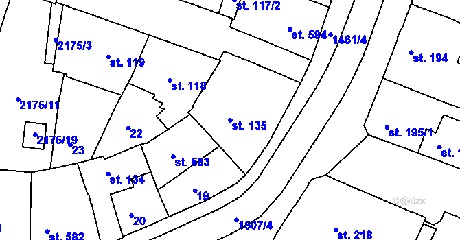 Parcela st. 135 v KÚ Třebíč, Katastrální mapa