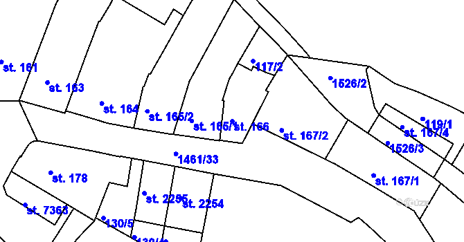 Parcela st. 166 v KÚ Třebíč, Katastrální mapa