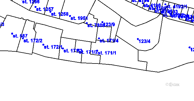 Parcela st. 171/1 v KÚ Třebíč, Katastrální mapa