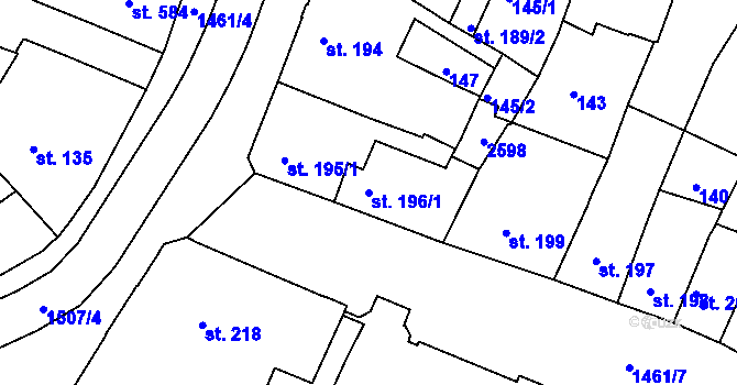 Parcela st. 196/1 v KÚ Třebíč, Katastrální mapa