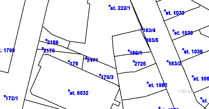 Parcela st. 222/2 v KÚ Třebíč, Katastrální mapa