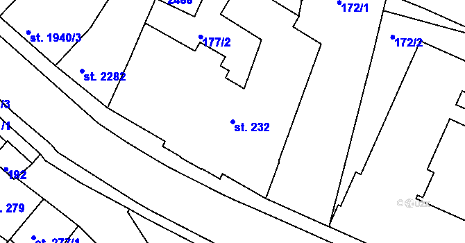Parcela st. 232 v KÚ Třebíč, Katastrální mapa