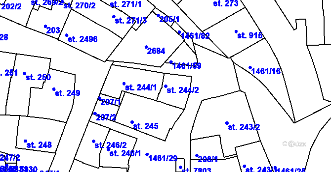 Parcela st. 244/2 v KÚ Třebíč, Katastrální mapa