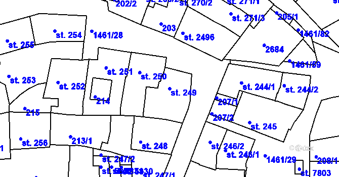 Parcela st. 249 v KÚ Třebíč, Katastrální mapa