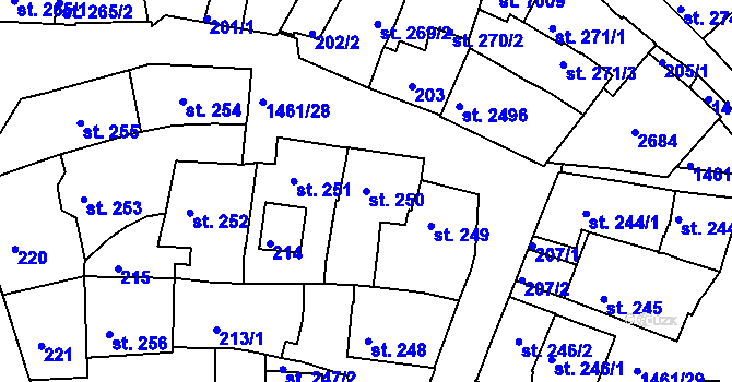 Parcela st. 250 v KÚ Třebíč, Katastrální mapa