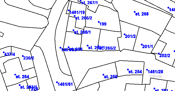 Parcela st. 265/1 v KÚ Třebíč, Katastrální mapa