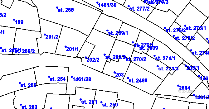 Parcela st. 269/2 v KÚ Třebíč, Katastrální mapa