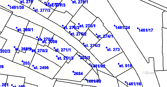 Parcela st. 274/2 v KÚ Třebíč, Katastrální mapa