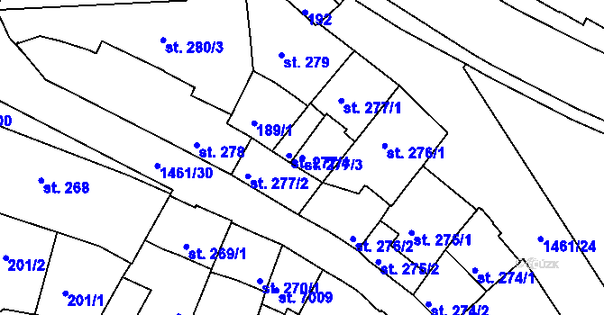 Parcela st. 277/3 v KÚ Třebíč, Katastrální mapa