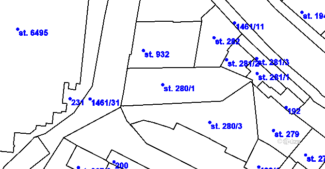 Parcela st. 280/1 v KÚ Třebíč, Katastrální mapa