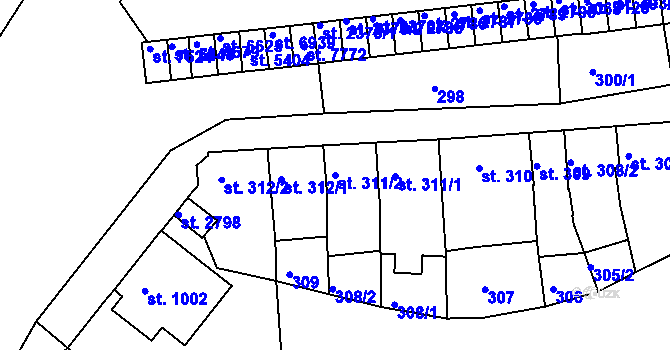 Parcela st. 311/2 v KÚ Třebíč, Katastrální mapa