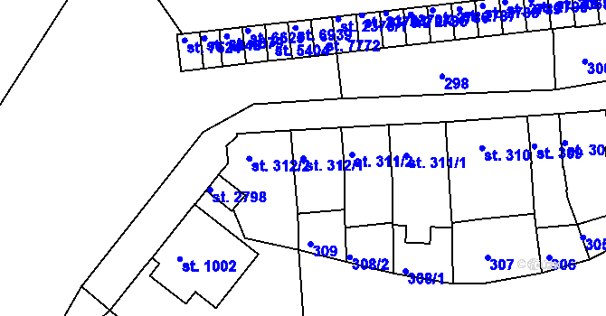 Parcela st. 312/1 v KÚ Třebíč, Katastrální mapa