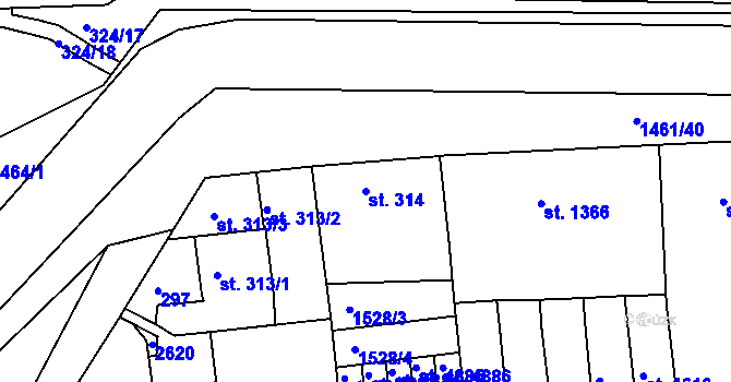 Parcela st. 314 v KÚ Třebíč, Katastrální mapa