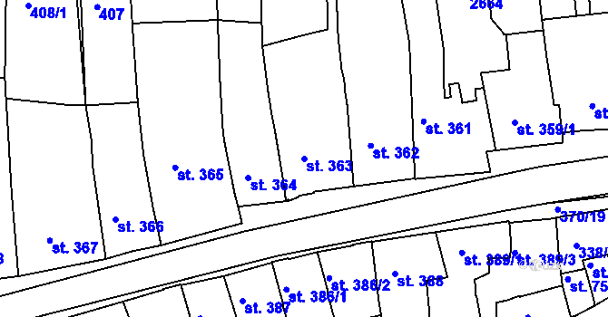 Parcela st. 363 v KÚ Třebíč, Katastrální mapa