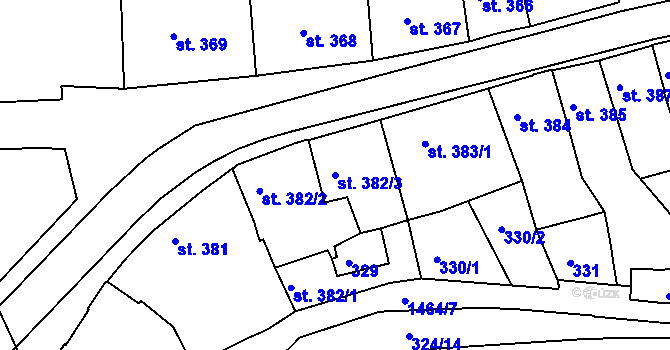 Parcela st. 382/3 v KÚ Třebíč, Katastrální mapa