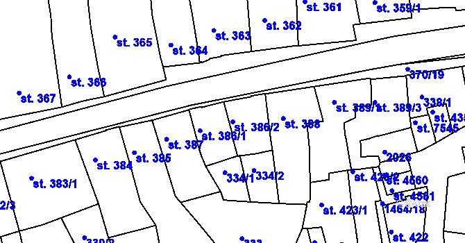 Parcela st. 386/2 v KÚ Třebíč, Katastrální mapa