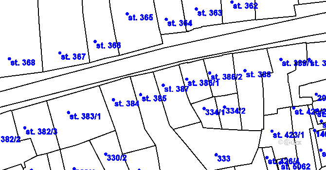 Parcela st. 387 v KÚ Třebíč, Katastrální mapa
