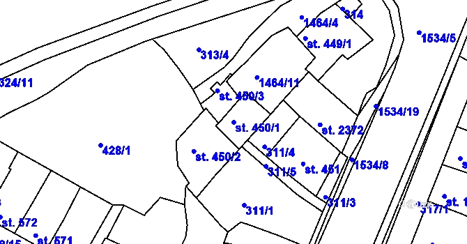 Parcela st. 450/1 v KÚ Třebíč, Katastrální mapa