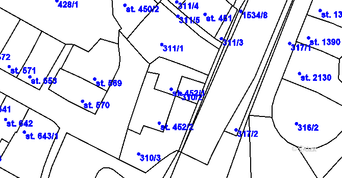 Parcela st. 452/1 v KÚ Třebíč, Katastrální mapa