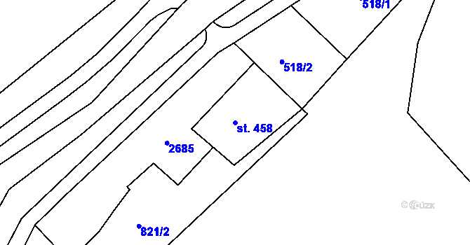 Parcela st. 458 v KÚ Třebíč, Katastrální mapa