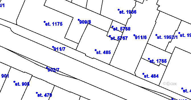 Parcela st. 485 v KÚ Třebíč, Katastrální mapa